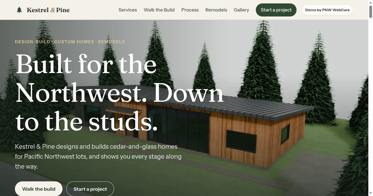 Kestrel & Pine Design-Build concept website screenshot